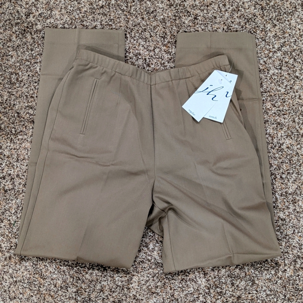 Pants Sz 12 Regular Tan Poly Blend Side Zip Faux Pockets by J H Collectibles